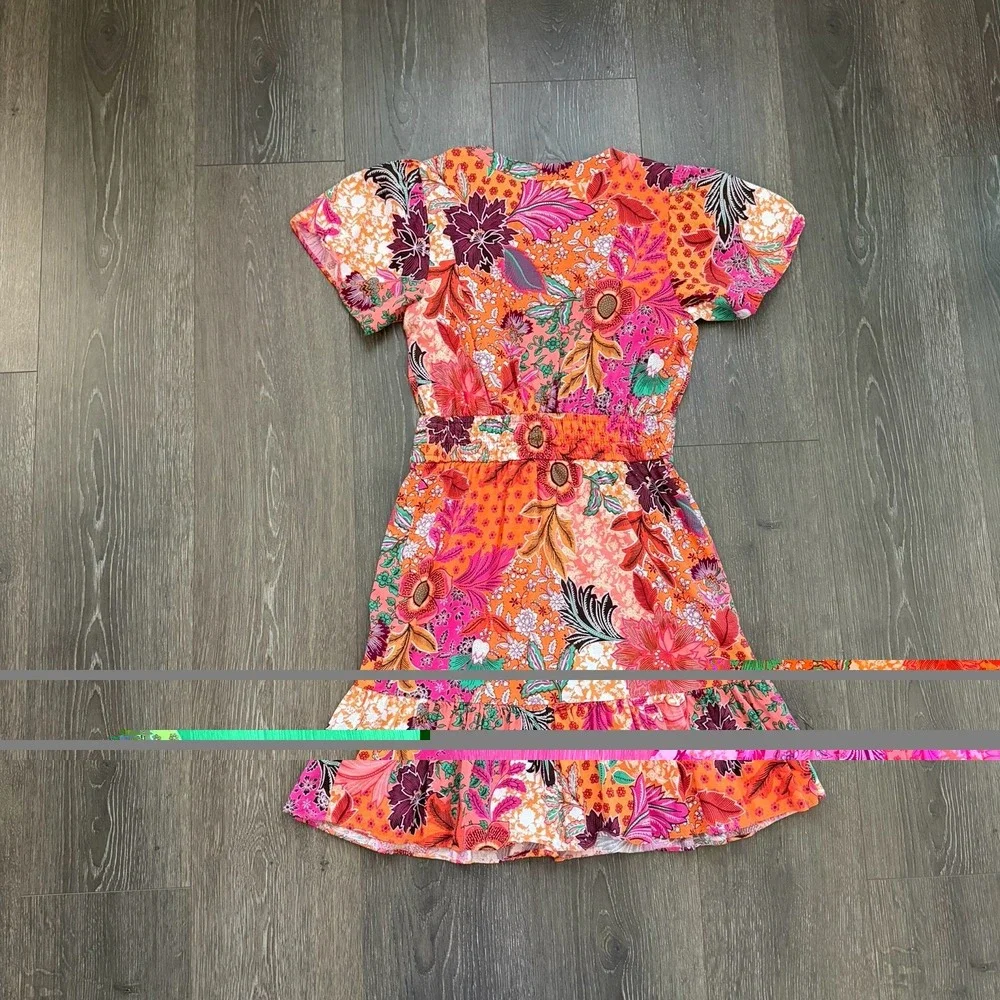 Ann Taylor Loft Dress Size S Petite Patchwork Bloom Floral Waist Tie Vacation - Picture 4 of 7